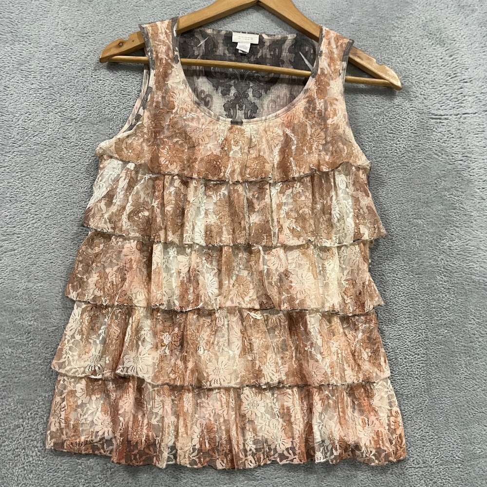 Chico's Blouse Top 0 Chiffon Lace Layered Ruffle‎ Front Tiered Sleeveless Boho